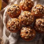 Gluten-free chocolate chip banana oatmeal muffins on a plate, healthy kid-friendly snack and breakfast recipe