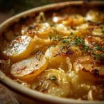 French onion potato bake served warm for family dinner