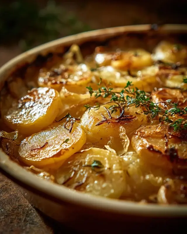 French onion potato bake served warm for family dinner